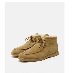 Zara Faux Fur Lined Flat Suede Ankle Boots Women's Size 39